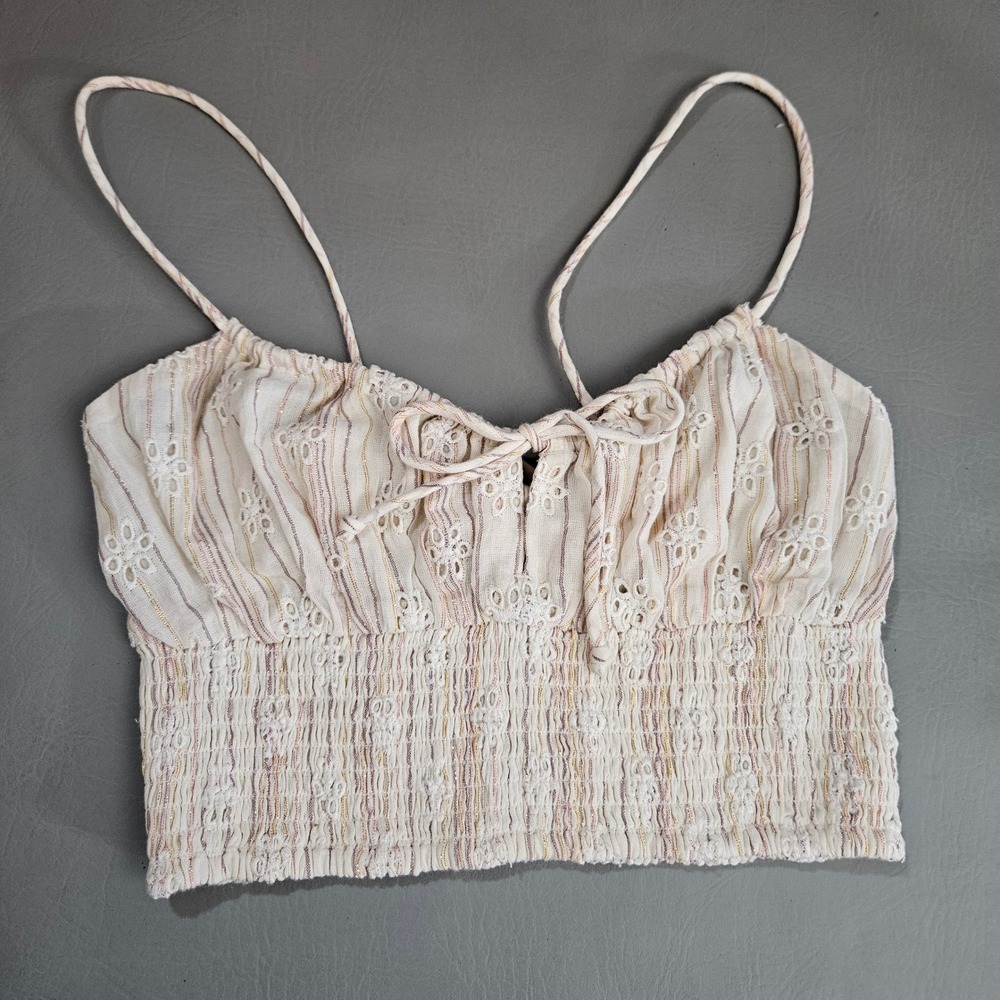 L*Space Womens M Falling For You Eyelet Smocked Crop Top Metallic Stripe Revolve